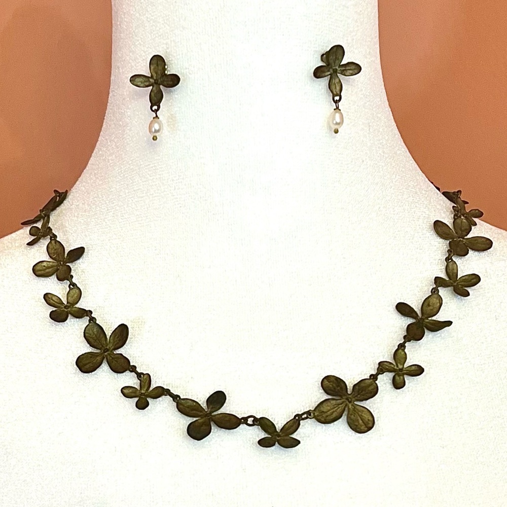 Rare! Michael Michaud handmade bronze jewelry, HydrangeaBlossom, Complete 3 Set